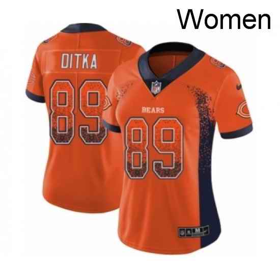 Womens Nike Chicago Bears 89 Mike Ditka Limited Orange Rush Drift Fashion NFL Jersey